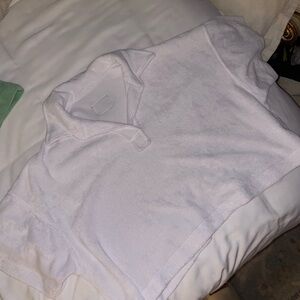 Daily Drills towel Terry cropped collared shirt with DD logo on the back